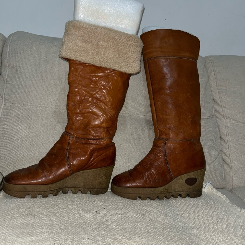 Womens vintage Rosita brown leather tall platform boots size 7.5